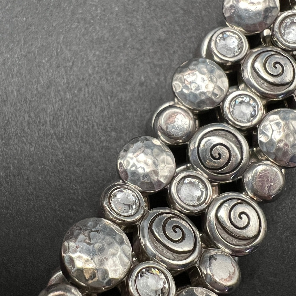 Brighton Joliet Stretch Bracelet Silver Plated Hammered Spiral Crystals - Picture 7 of 10
